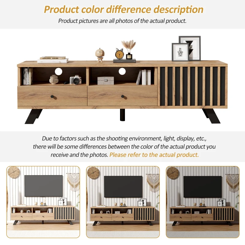 Modern Wood-Grain TV Stand for up to 65-Inch TVs, Sturdy TV Cabinet with Particleboard Construction, 59" L x 15" W x 17.5" H, Wood