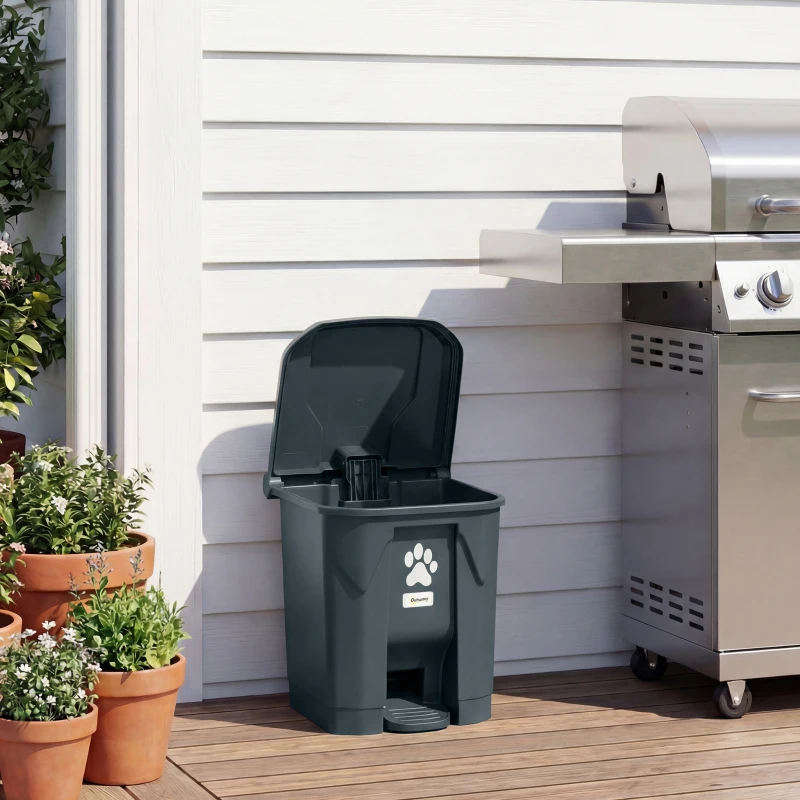 Outsunny Dog Poop Outdoor Garbage Bin, 8 Gal Pet Waste Garbage Can with Lid and Pedal, Waterproof Plastic Trash Can, Dark Grey