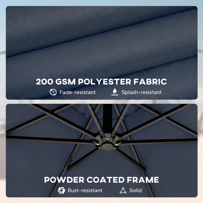 Outsunny 10 ft Offset Patio Umbrella with Cover, Hanging Cantilever Umbrella with 360° Rotation, Crank Handle, Tilt, Navy Blue