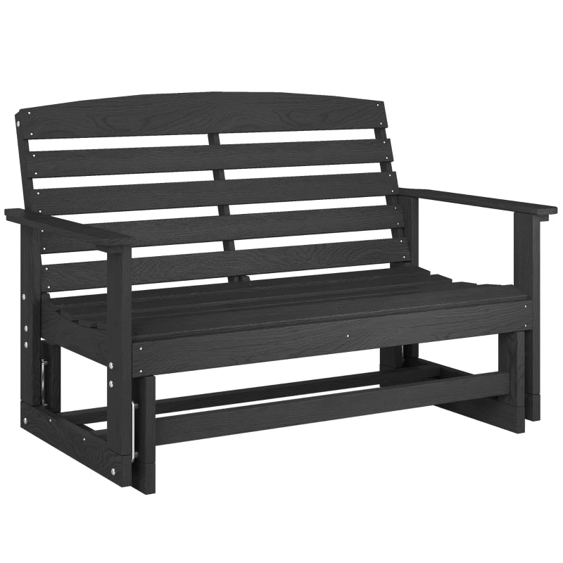 Outsunny Patio Glider Bench w/ HDPE Slatted Double Rocking Chair, Distressed Black