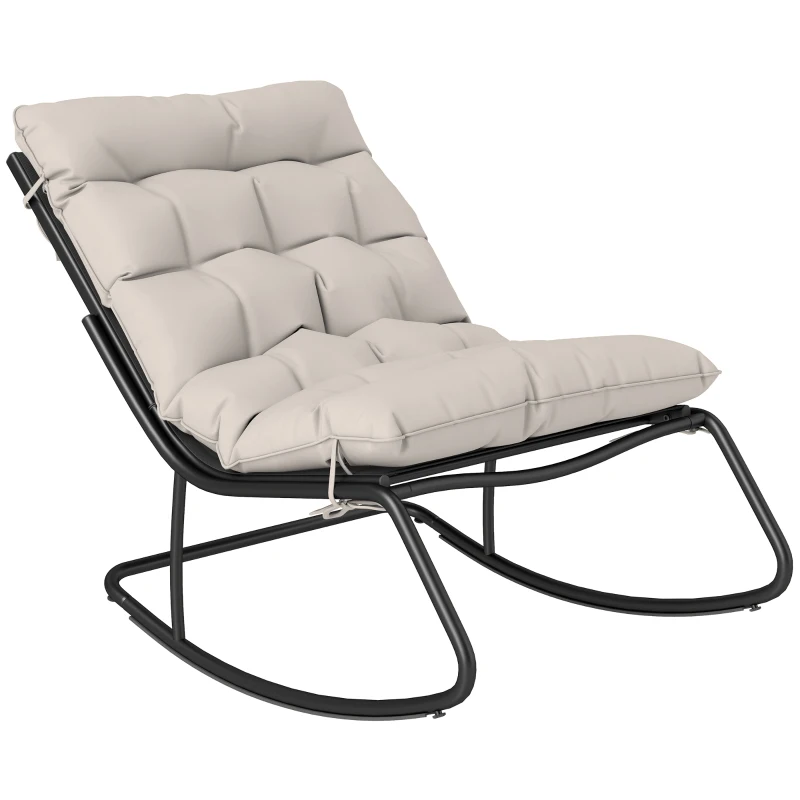 Outsunny Outdoor Rocking Chair, Oversized Rocking Patio Chair with 25" Extra Wide Mesh Seat and Cushion, Khaki