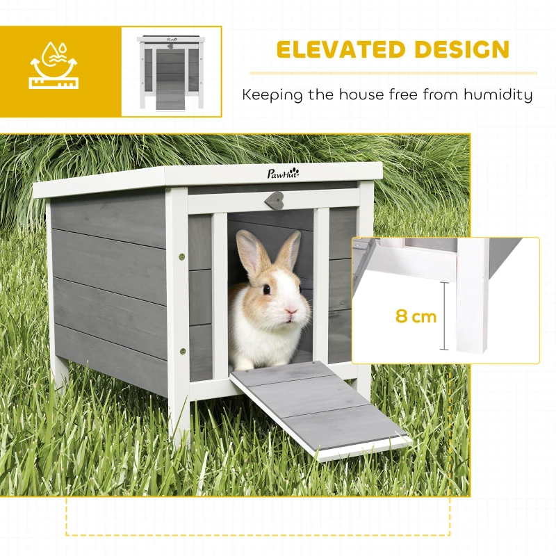 PawHut Wooden Rabbit Hutch Bunny Cage Outdoor Cat House Guinea Pig Cage Duck Shelter, Indoor Outdoor Use, 20"x16.5"x17", Grey