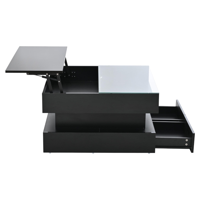 Lift-Up Coffee Table with App-Controlled LED Lighting, Space-Saving Center Table for Compact Homes, 31.5'' L x 31.5'' W x 17.5'' H, Black