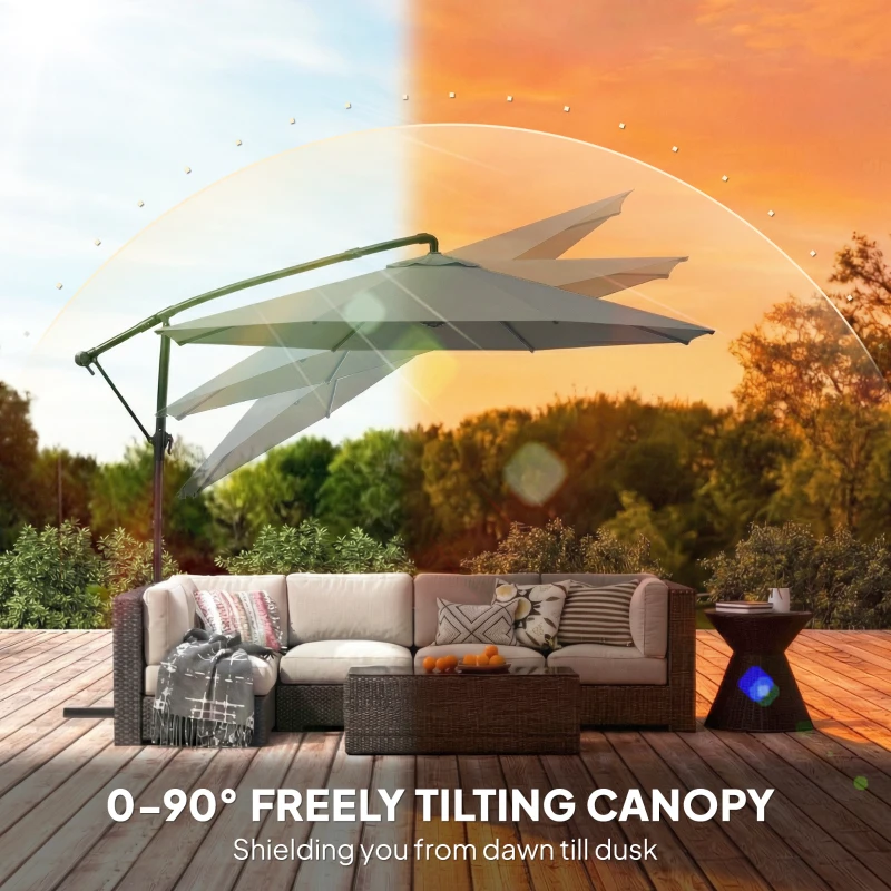 Outsunny 10 ft Offset Patio Umbrella with Cover, Hanging Cantilever Umbrella with 360° Rotation, Crank Handle, Tilt, Gray