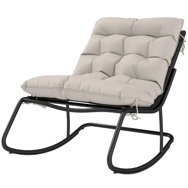 Outsunny Outdoor Rocking Chair, Oversized Rocking Patio Chair with 25" Extra Wide Mesh Seat and Cushion, Khaki