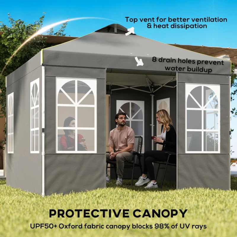 Outsunny 9.6 x 9.6 ft Pop Up Canopy Tent with Sidewalls, One Push Setup, UPF50+ Portable Instant Canopy Shelter, Dark Gray
