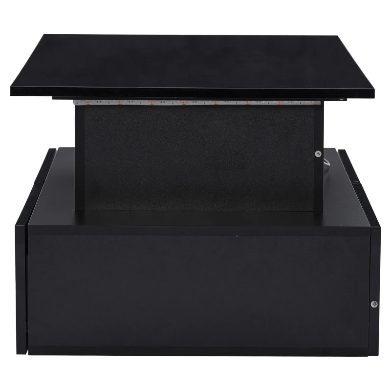 Sleek Lift-Up Coffee Table with LED Lighting and 4 Drawers, Durable Center Table for Living Room, 35.5" L x 21.5" W x 16.5" H, Black