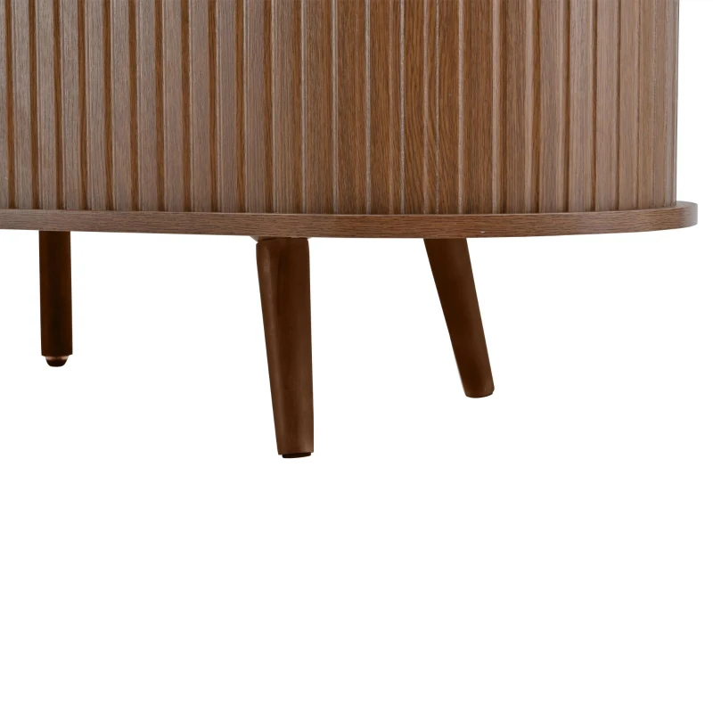 Stylish TV Stand with Rounded Corners and Oval Top, Versatile TV Cabinet for Living Room, 69" L x 15.5" W x 16.5" H, Dark Oak