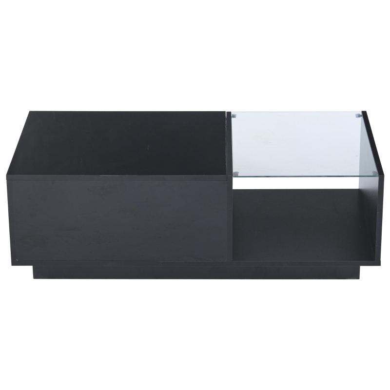 Lift-Up Coffee Table with App-Controlled LED Light and Half Glass Top, Modern Center Table for Living Room, 39.5" L x 19.5" W x 13" H, Black