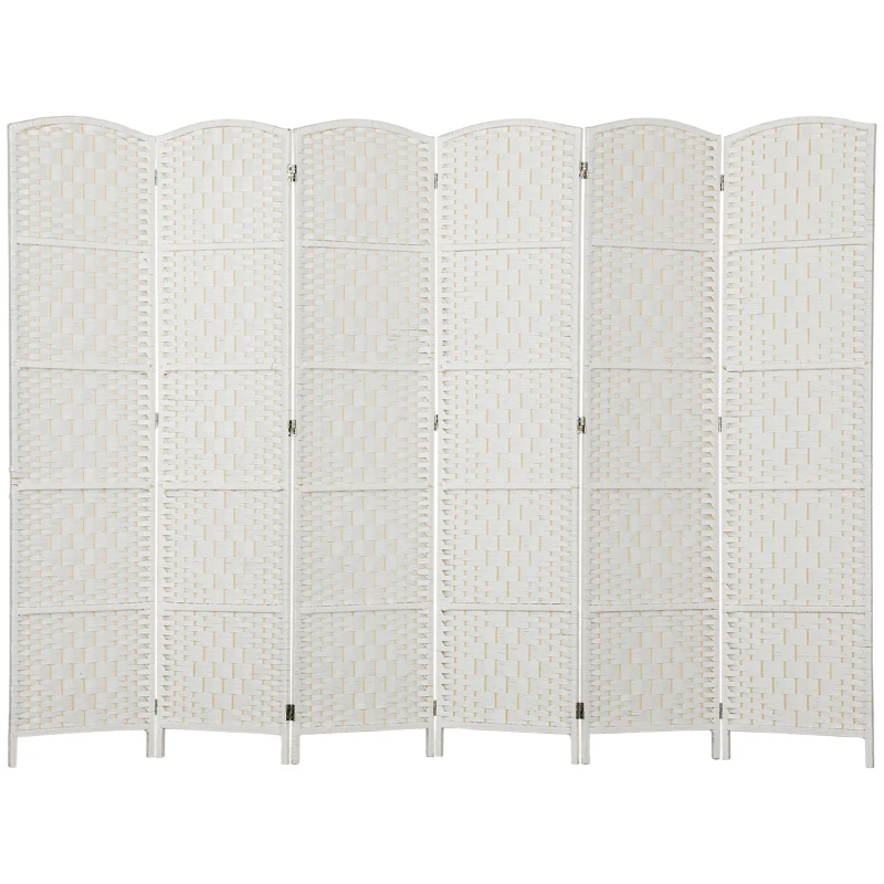 HOMCOM 6ft Folding Room Divider, 6 Panel Wall Partition with Wooden Frame for Bedroom, Home Office, White