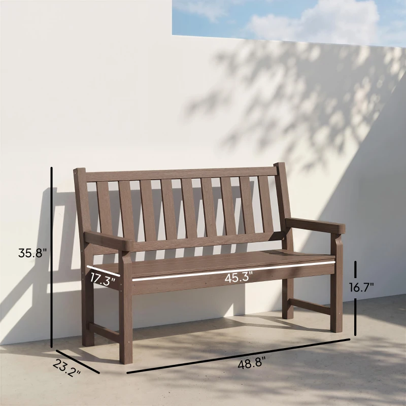 Outsunny 2-Person Garden Bench, HDPE Outdoor Bench with 530 lbs Capacity, Curved Seat for Backyard, Park, Porch, Lawn, Brown