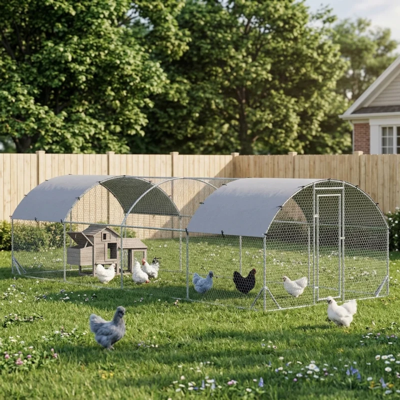 PawHut Large Metal Chicken Coop with Waterproof and Anti-UV Cover for Yard, Outdoor, Duck, Rabbit, 9.2' x 24.9' x 6.5'