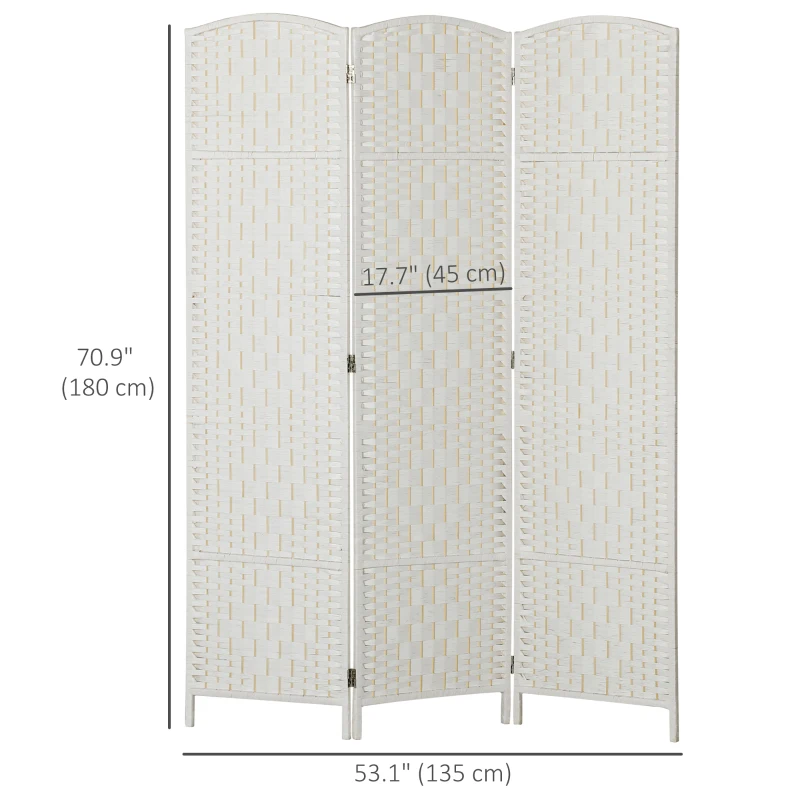 HOMCOM 6ft Folding Room Divider, 3 Panel Wall Partition with Wooden Frame for Bedroom, Home Office, White