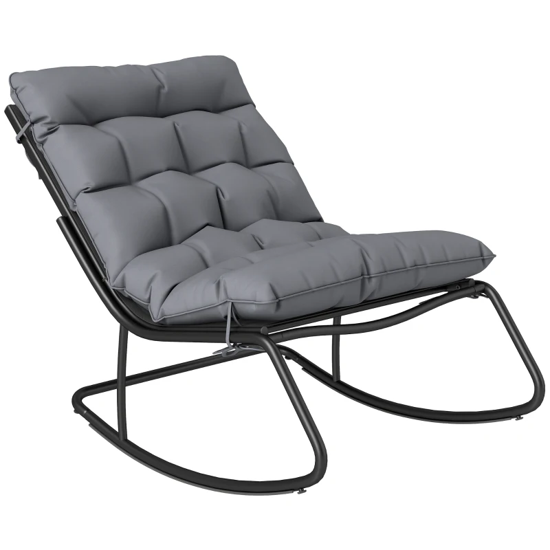 Outsunny Outdoor Rocking Chair, Oversized Rocking Patio Chair with 25" Extra Wide Mesh Seat and Cushion, Dark Grey
