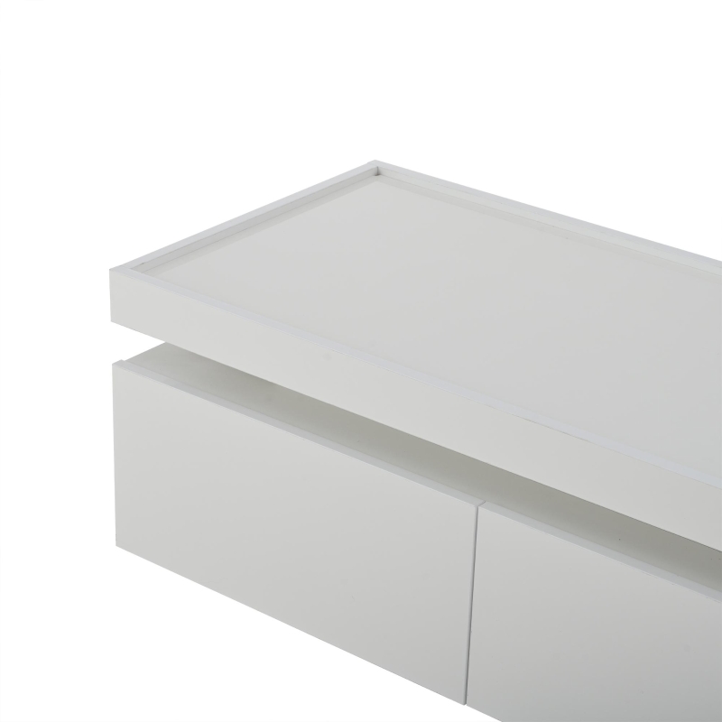 High-Gloss Coffee Table with App-Controlled LED Ambient Lighting, Functional Center Table for Living Room, 37.5" L x 17.5" W x 13.5" H, White