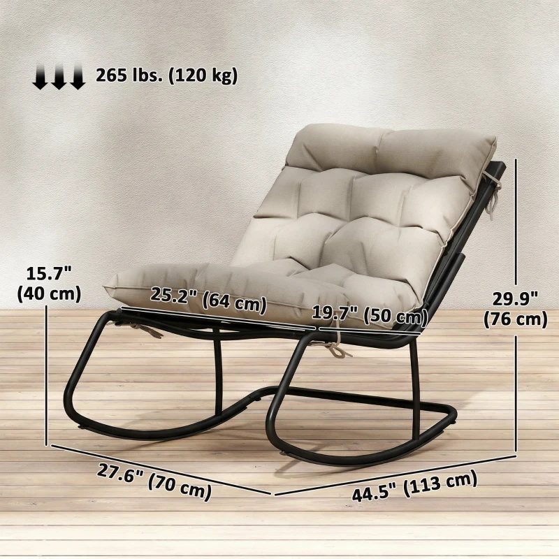 Outsunny Outdoor Rocking Chair, Oversized Rocking Patio Chair with 25" Extra Wide Mesh Seat and Cushion, Khaki