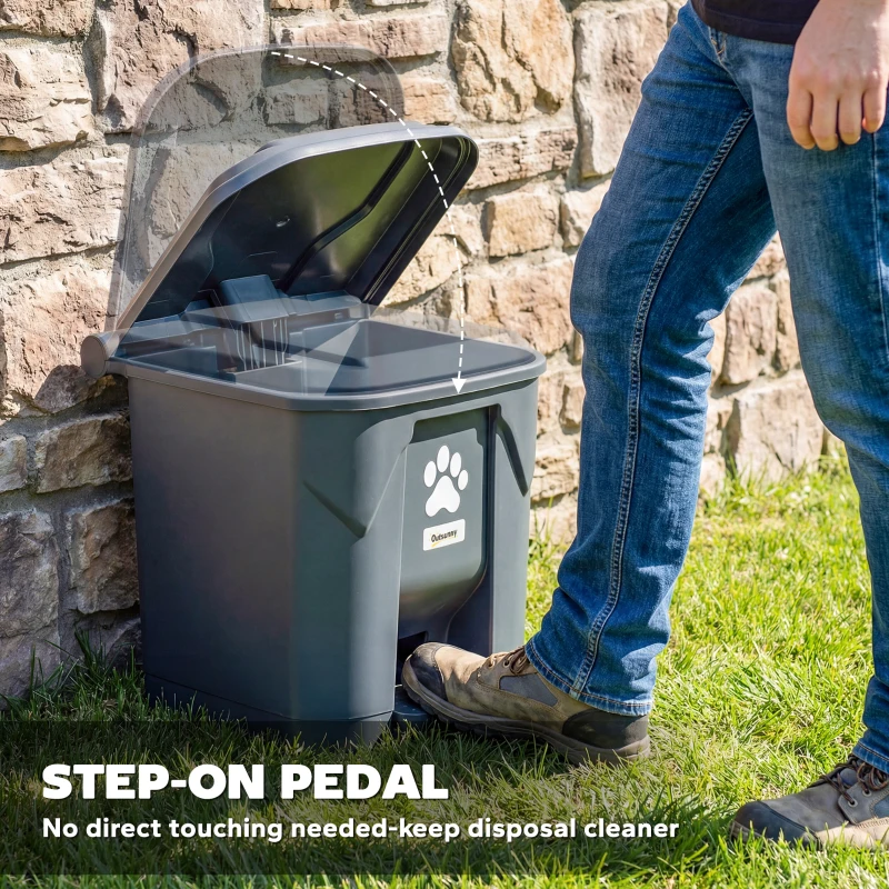 Outsunny Dog Poop Outdoor Garbage Bin, 8 Gal Pet Waste Garbage Can with Lid and Pedal, Waterproof Plastic Trash Can, Dark Grey