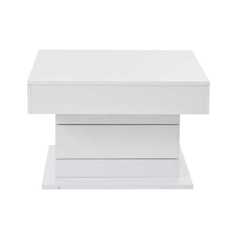 Rotating Lift-Top Coffee Table with Height-Adjustable Top, Space-Saving Side Table with Hidden Storage, 27.5'' L x 27.5'' W x 17.5'' H, White