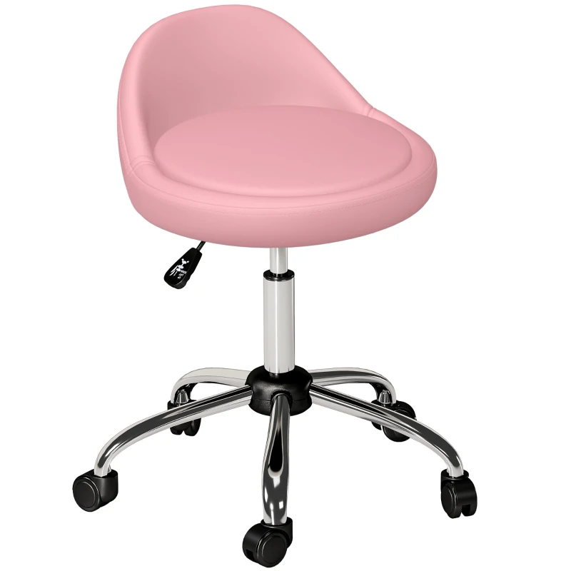 HOMCOM Salon Stool, Adjustable Rolling Stool, Pink