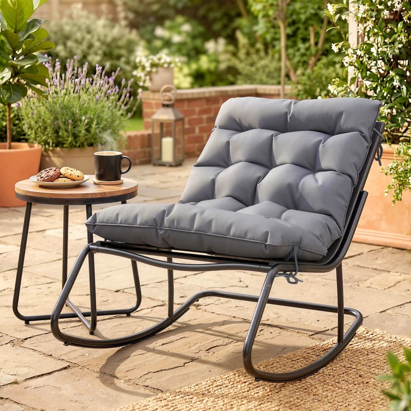 Outsunny Outdoor Rocking Chair, Oversized Rocking Patio Chair with 25" Extra Wide Mesh Seat and Cushion, Dark Grey