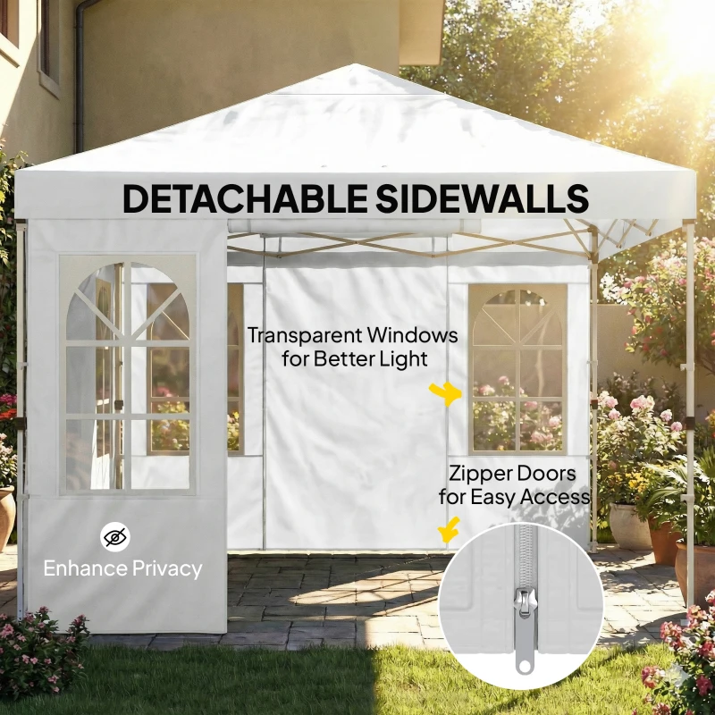 Outsunny 9.6 x 9.6 ft Pop Up Canopy Tent with Sidewalls, One Push Setup, UPF50+ Portable Instant Canopy Shelter, White
