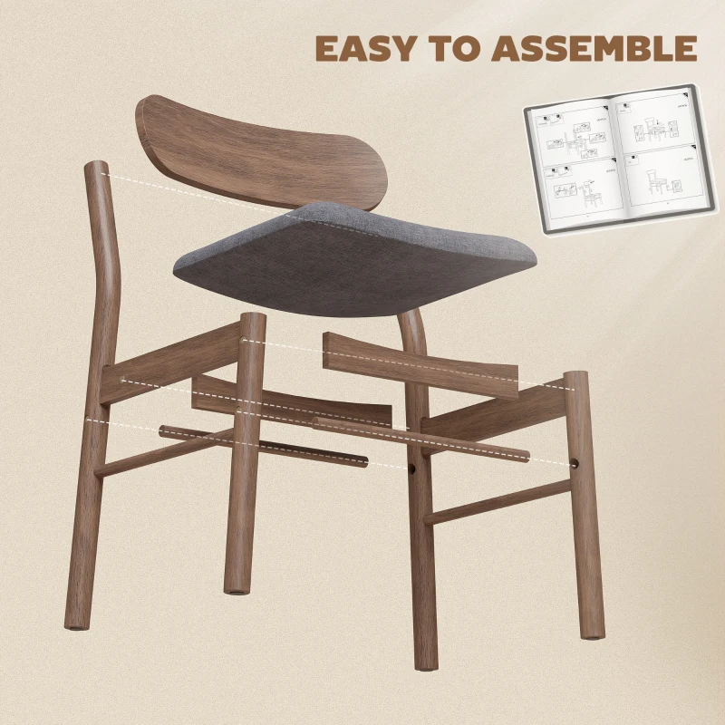 HOMCOM Set of 2 Dining Chairs, Upholstered Dining Room Chairs with Rubberwood Legs and Padded Seat for Kitchen, Gray