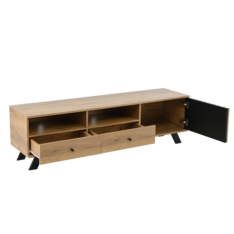 Modern Wood-Grain TV Stand for up to 65-Inch TVs, Sturdy TV Cabinet with Particleboard Construction, 59" L x 15" W x 17.5" H, Wood