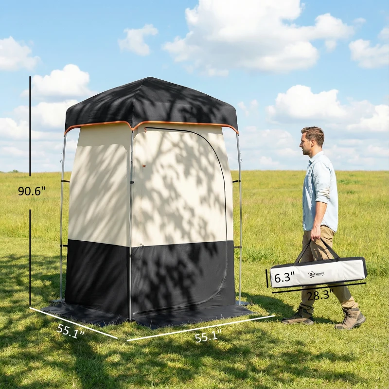 Outsunny Camping Shower Tent, Portable Privacy Shelter with Solar Shower Bag, Removable Floor and Carrying Bag, Black