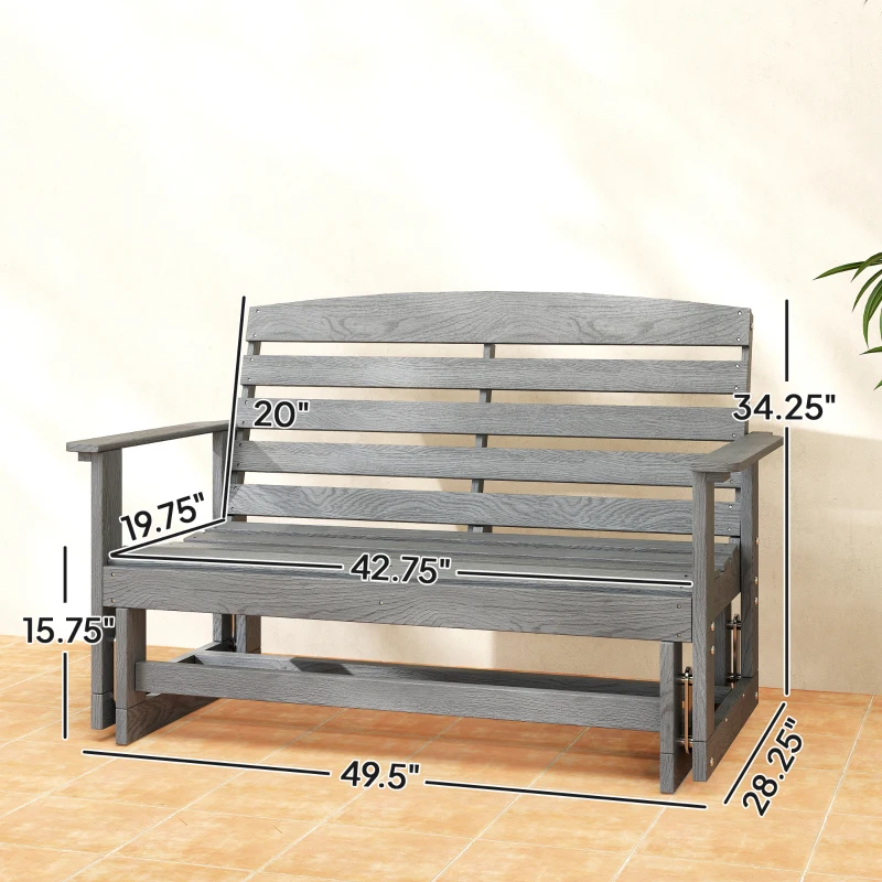 Outsunny Patio Glider Bench w/ HDPE Slatted Double Rocking Chair, Distressed Gray