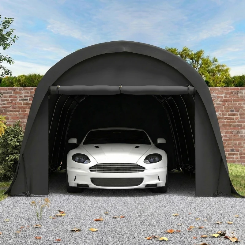 Outsunny 12' x 23.6' Heavy Duty Carport, UPF50+ Portable Garage Car Canopy Tent with Galvanized Frame, Large Door, Dark Gray
