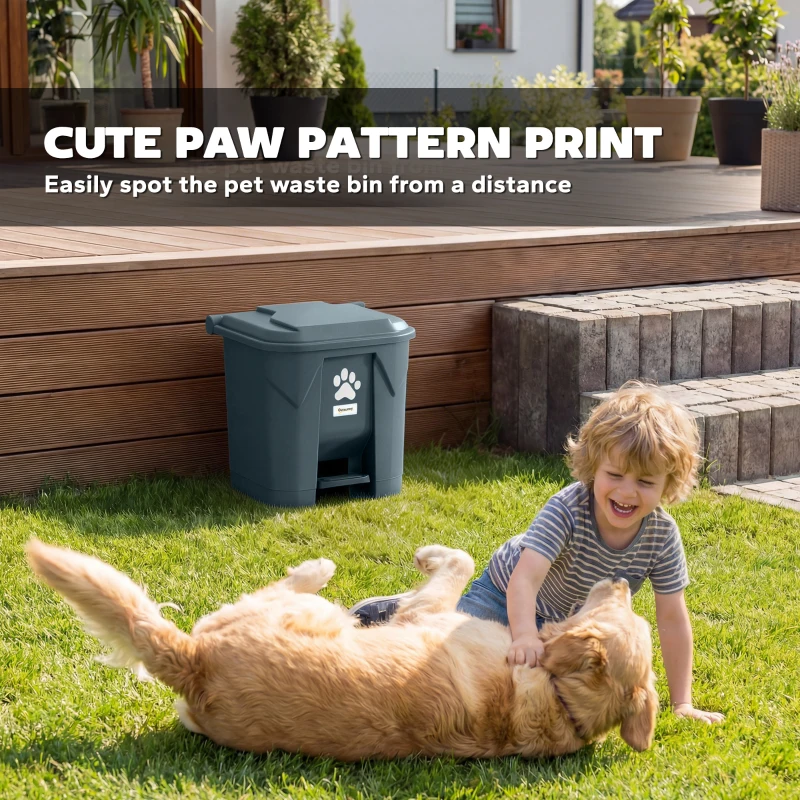 Outsunny Dog Poop Outdoor Garbage Bin, 8 Gal Pet Waste Garbage Can with Lid and Pedal, Waterproof Plastic Trash Can, Dark Grey