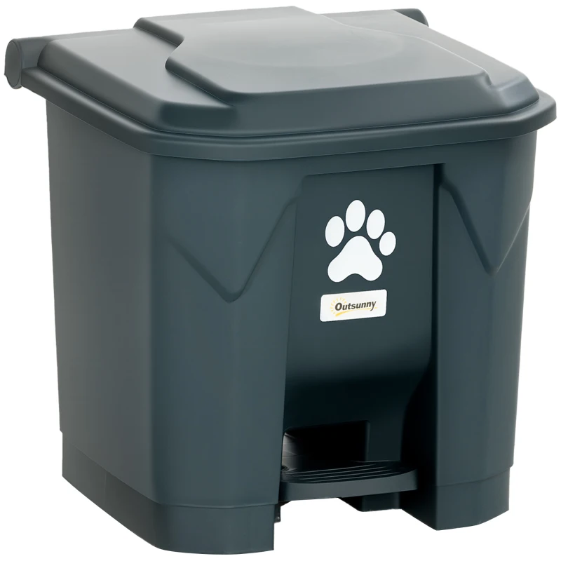 Outsunny Dog Poop Outdoor Garbage Bin, 8 Gal Pet Waste Garbage Can with Lid and Pedal, Waterproof Plastic Trash Can, Dark Grey