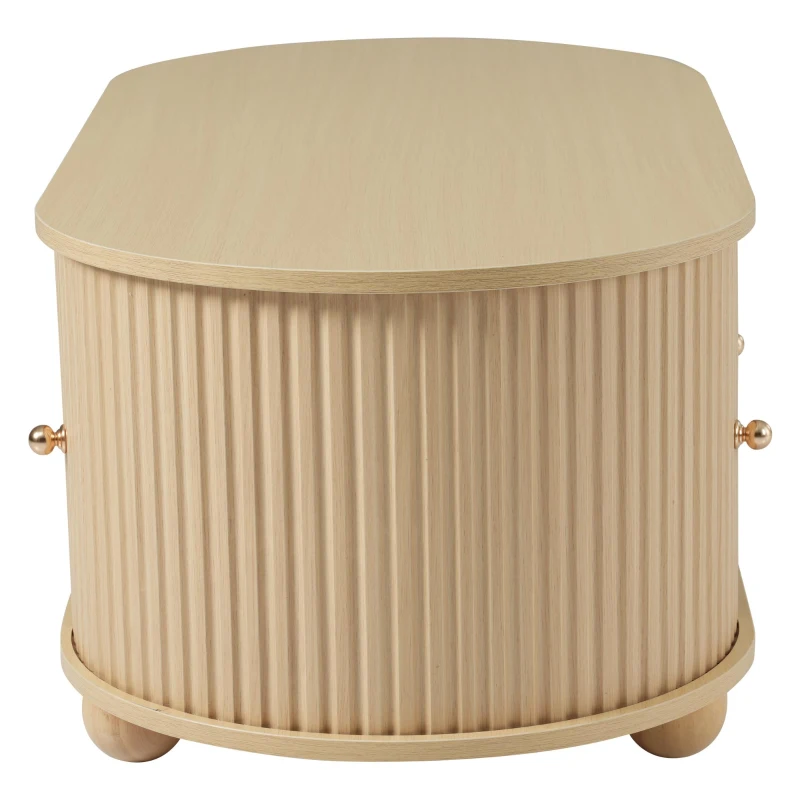 Wood Oval Coffee Table with Space-Saving Design, Stylish Center Table with Hidden Compartment, 39.5" L x 19.5" W x 15.5" H, Wood