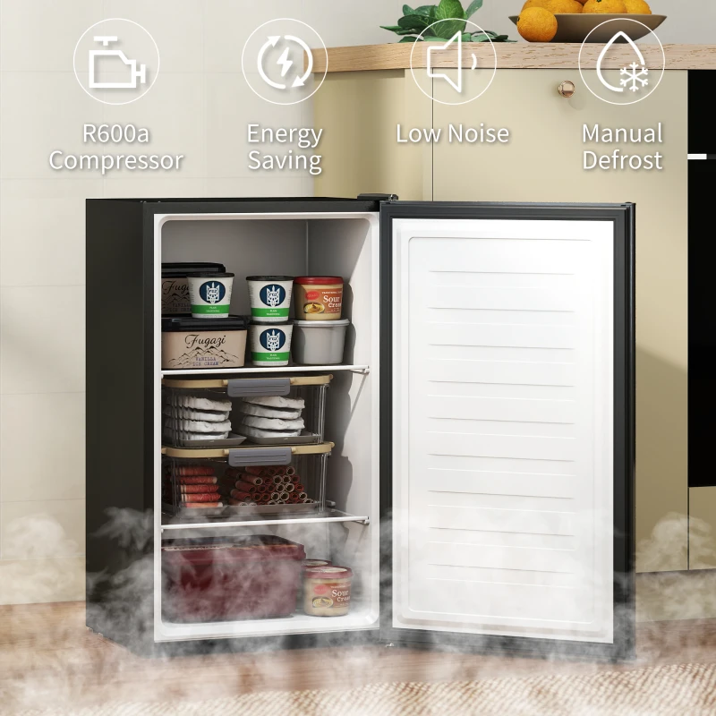 HOMCOM 2.1 Cu. Ft. Mini Freezer, Compact Upright Freezer with Reversible Door, Removable Shelf, Adjustable Temperature, Silver