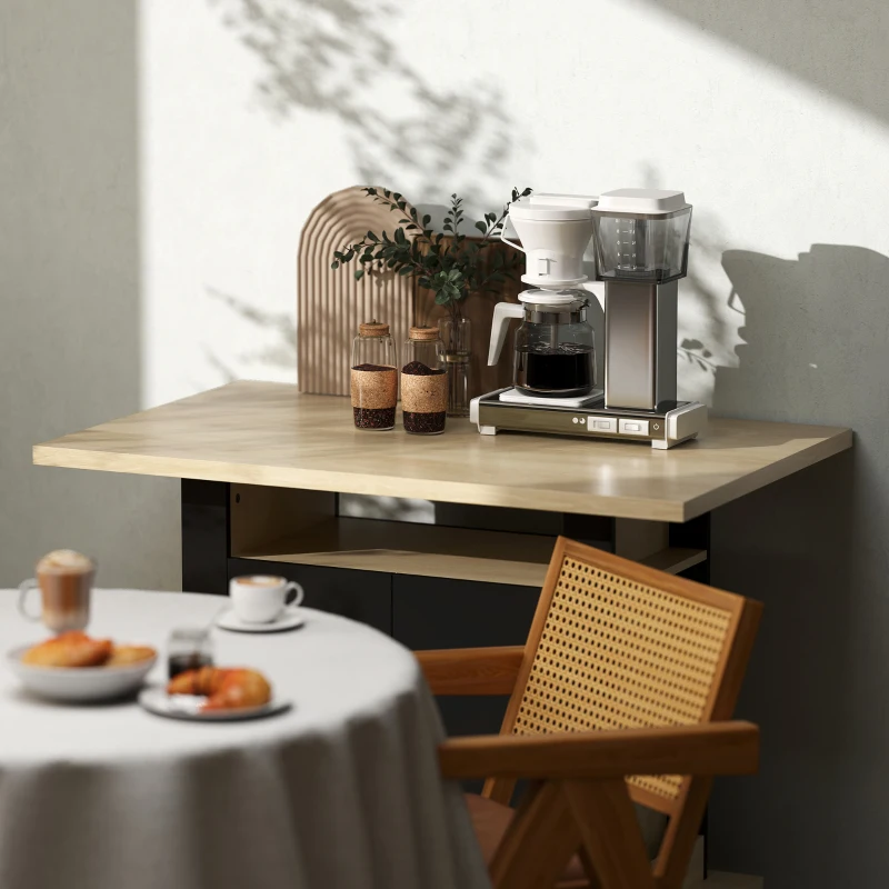 HOMCOM Kitchen Island Dining Table with Storage Cabinet, Large Tabletop for 4 People, 4-Door Cupboard & Shelves, Black