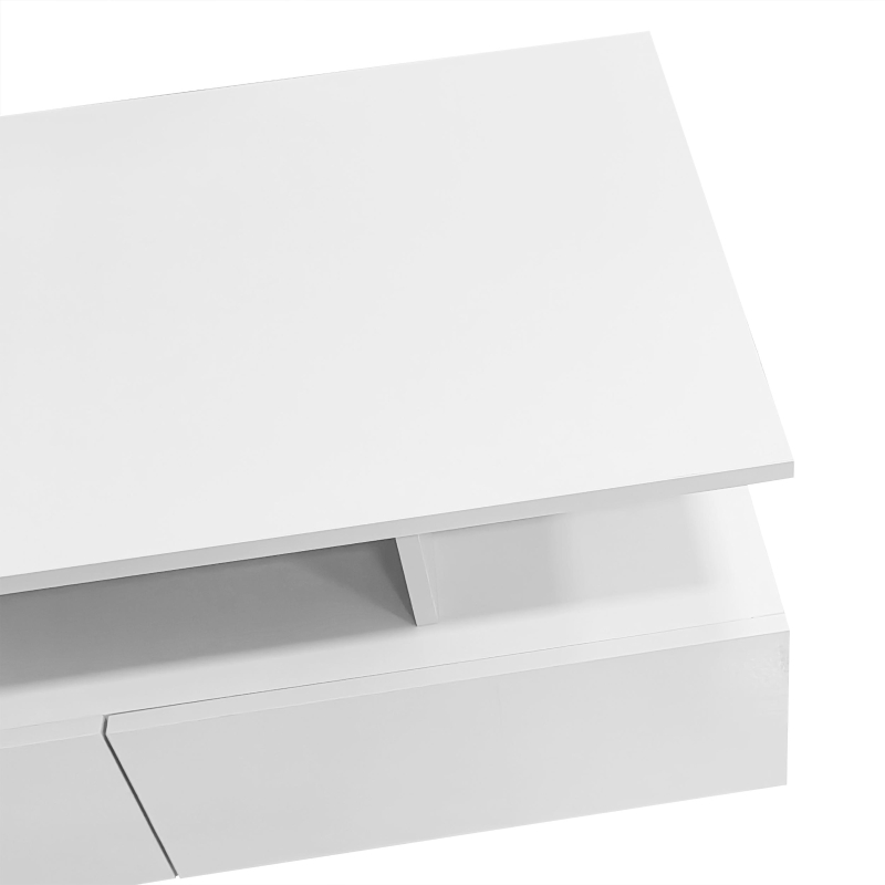 High-Gloss Coffee Table with Built-In LED Light and 2 Drawers, Minimalist Centre Table with Open Storage, 35.5'' L x 21.5'' W x 16'' H, White