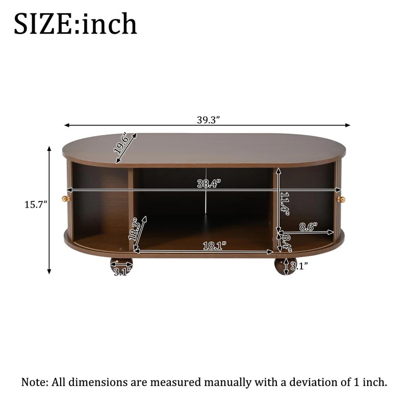 Wood Oval Coffee Table with Space-Saving Design, Stylish Center Table with Hidden Compartment, 39.5" L x 19.5" W x 15.5" H, Wood