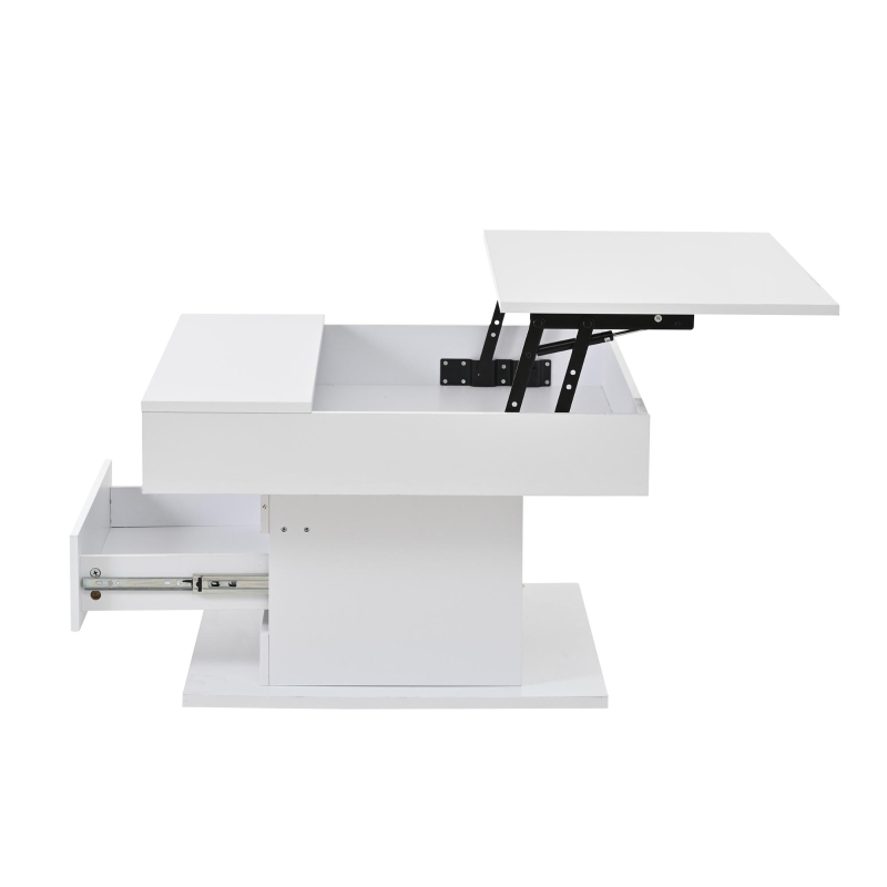 Rotating Lift-Top Coffee Table with Height-Adjustable Top, Space-Saving Side Table with Hidden Storage, 27.5'' L x 27.5'' W x 17.5'' H, White