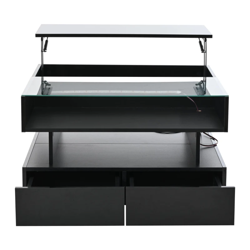 Lift-Up Coffee Table with App-Controlled LED Lighting, Space-Saving Center Table for Compact Homes, 31.5'' L x 31.5'' W x 17.5'' H, Black