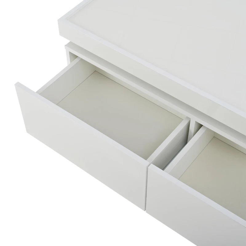 High-Gloss Coffee Table with App-Controlled LED Ambient Lighting, Functional Center Table for Living Room, 37.5" L x 17.5" W x 13.5" H, White