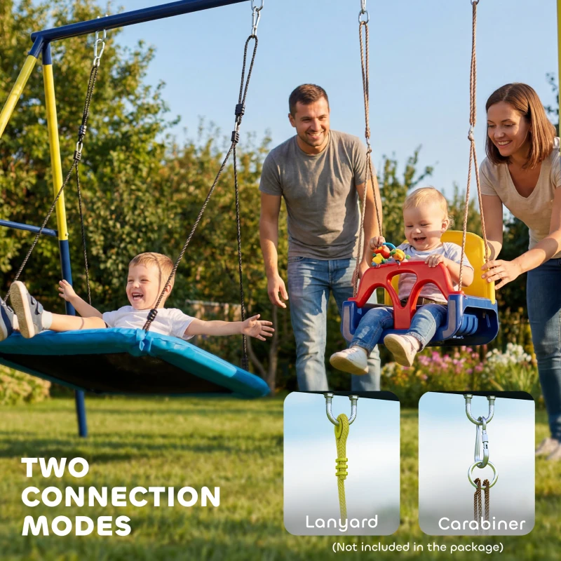 Qaba Kids Swing Set, Heavy Duty Metal 2 Seat Swing Stand Set with Ground Stakes, Supports 150 kg, Indoor Outdoor, Blue