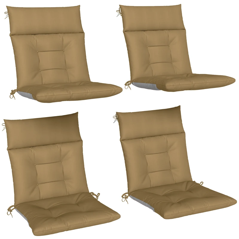 Outsunny Patio Chair Cushions Set of 4, Waterproof Non-Slip Lounge Chair Cushions, 44"x21", Khaki