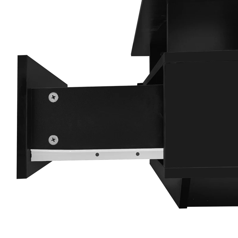 High-Gloss Coffee Table with LED Lighting and 2 Drawers, Versatile Centre Table with Open Storage, 35.5'' L x 21.5'' W x 16'' H, Black