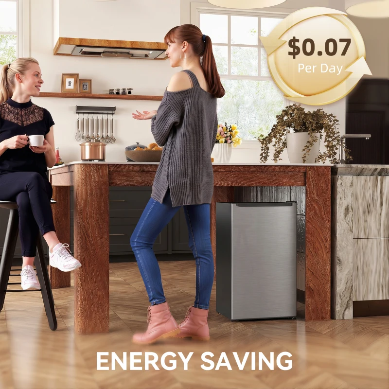 HOMCOM 2.1 Cu. Ft. Mini Freezer, Compact Upright Freezer with Reversible Door, Removable Shelf, Adjustable Temperature, Silver