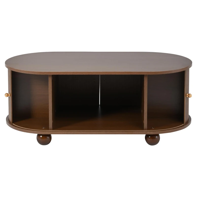 Wood Oval Coffee Table with Space-Saving Design, Stylish Center Table with Hidden Compartment, 39.5" L x 19.5" W x 15.5" H, Wood