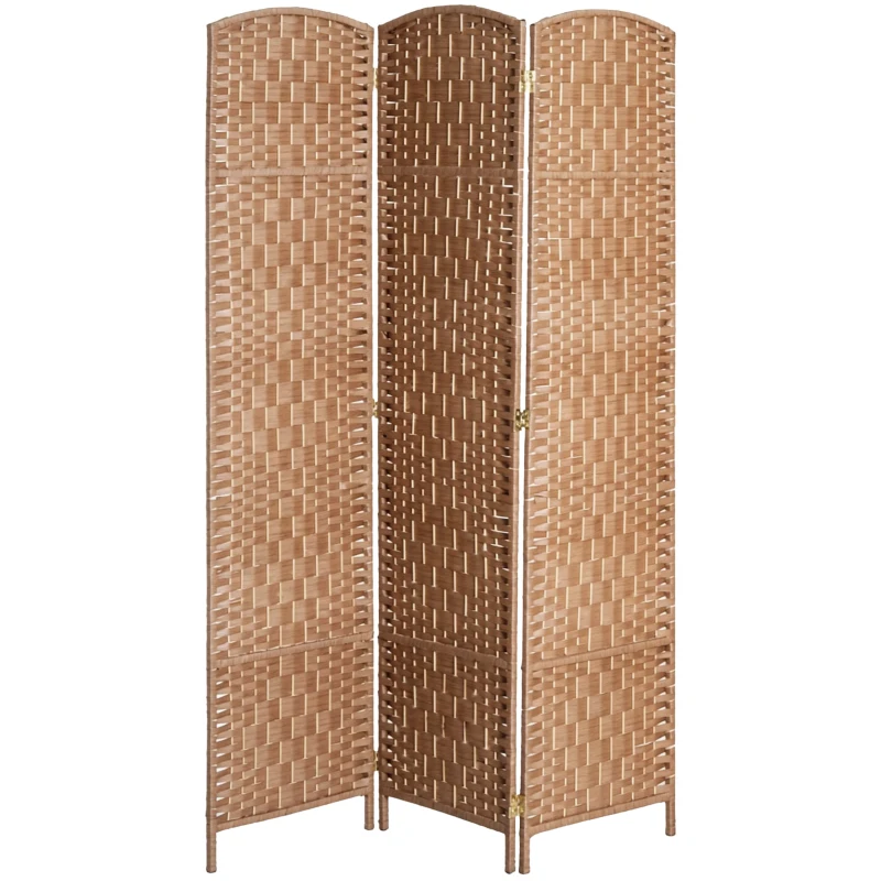 HOMCOM 6ft Folding Room Divider, 3 Panel Wall Partition with Wooden Frame for Bedroom, Home Office, Natural