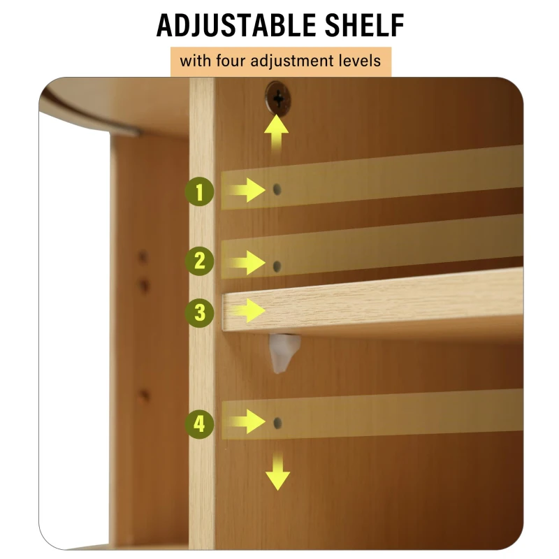 Stylish TV Stand with Rounded Corners and Oval Top, Versatile TV Cabinet for Living Room, 69" L x 15.5" W x 16.5" H, Natural Wood