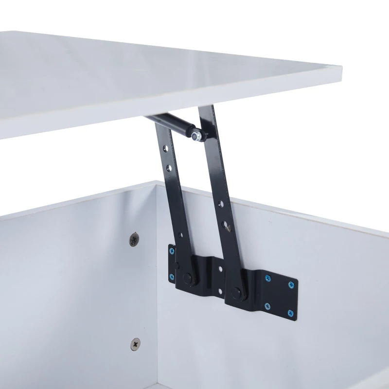 Lift-Up Coffee Table with App-Controlled LED Light and Half Glass Top, Modern Center Table for Living Room, 39.5" L x 19.5" W x 13" H, White