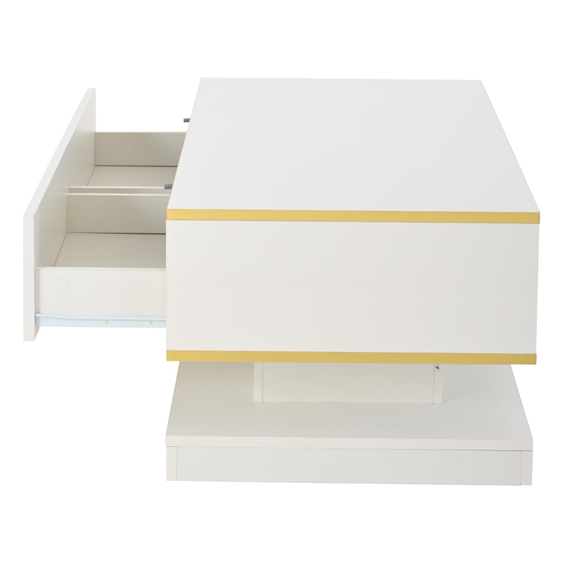 Space-Saving Coffee Table with Bottom-Slide Drawers, High-Gloss Centre Table for Living Room and Office, 39.5'' L x 19.5'' W x 15'' H, White