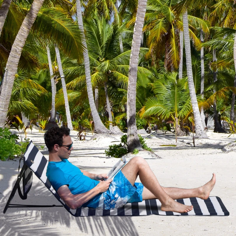 Outsunny Set of 2 Foldable Lounge Chairs with Carry Bag, Adjustable Backrest, Blue and White